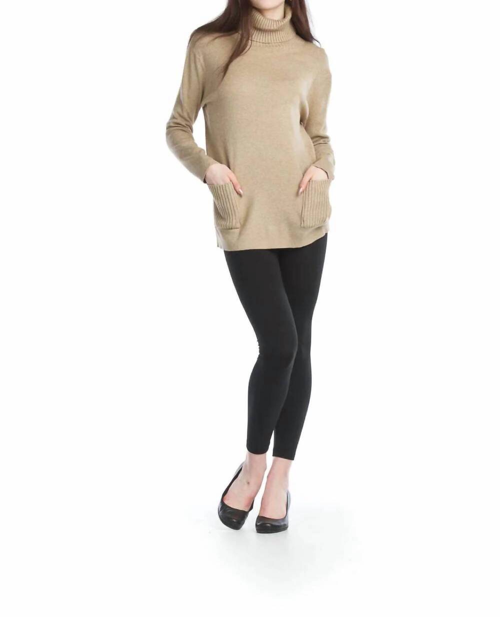NEW PAPILLON front pocket turtle neck sweater in taupe